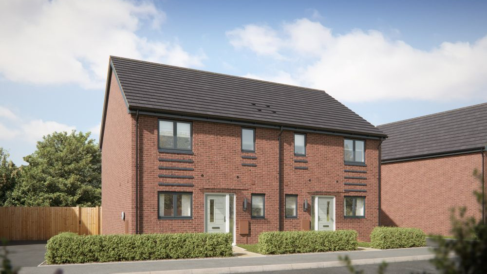 Semi-detached 3-bed houses with a light door and electric vehicle charging points to the side of the house